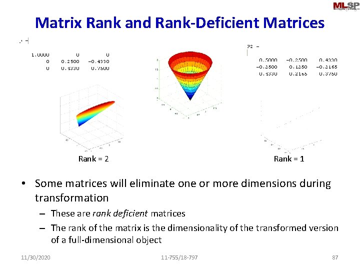 Matrix Rank and Rank-Deficient Matrices Rank = 2 Rank = 1 • Some matrices
