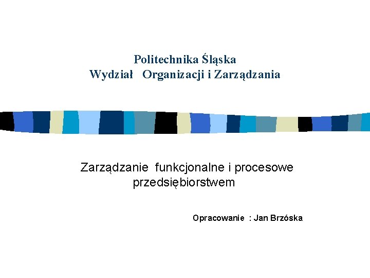 Politechnika Śląska Wydział Organizacji i Zarządzania Zarządzanie funkcjonalne i procesowe przedsiębiorstwem Opracowanie : Jan