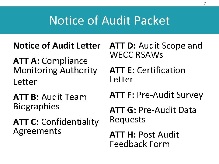 7 Notice of Audit Packet Notice of Audit Letter ATT D: Audit Scope and