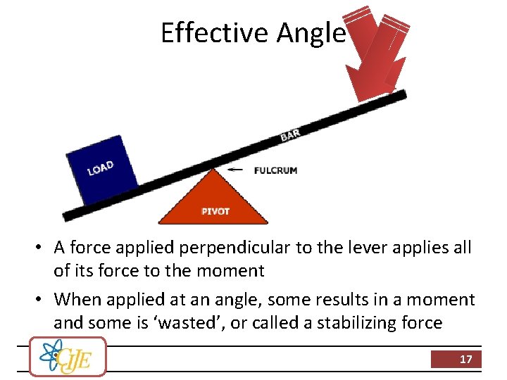 Effective Angle • A force applied perpendicular to the lever applies all of its