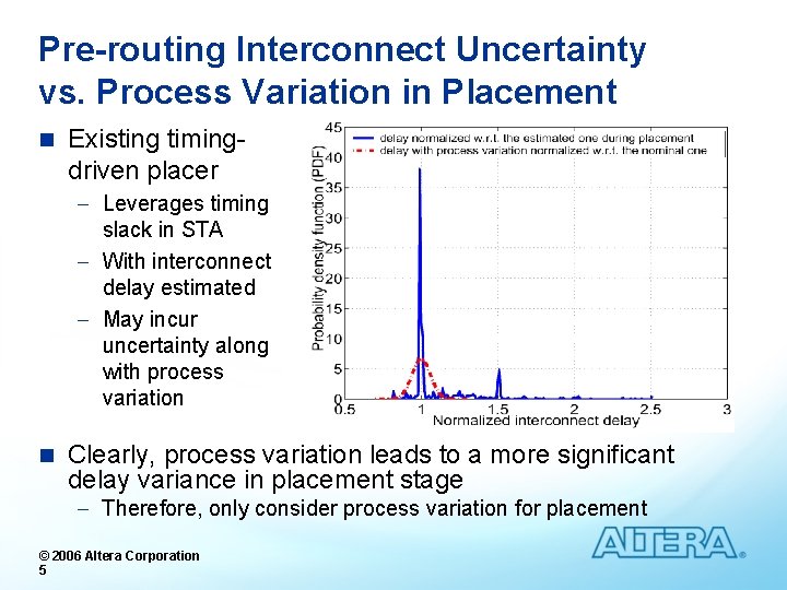 Pre-routing Interconnect Uncertainty vs. Process Variation in Placement n Existing timingdriven placer - Leverages