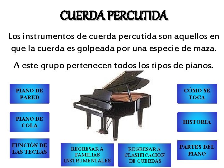 CUERDA PERCUTIDA Los instrumentos de cuerda percutida son aquellos en que la cuerda es