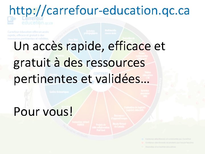 http: //carrefour-education. qc. ca Un accès rapide, efficace et gratuit à des ressources pertinentes
