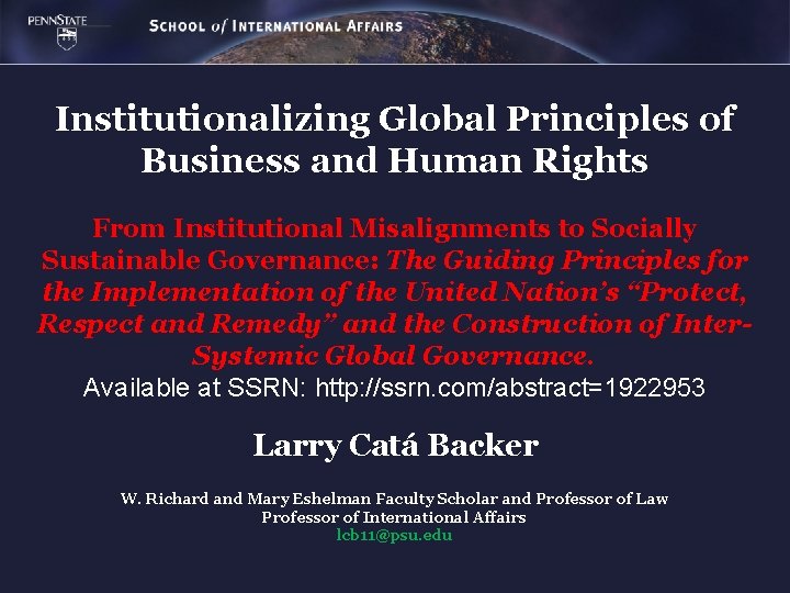 Institutionalizing Global Principles of Business and Human Rights From Institutional Misalignments to Socially Sustainable