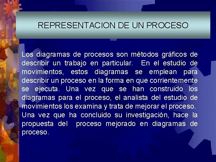 REPRESENTACION DE UN PROCESO Los diagramas de procesos son métodos gráficos de describir un