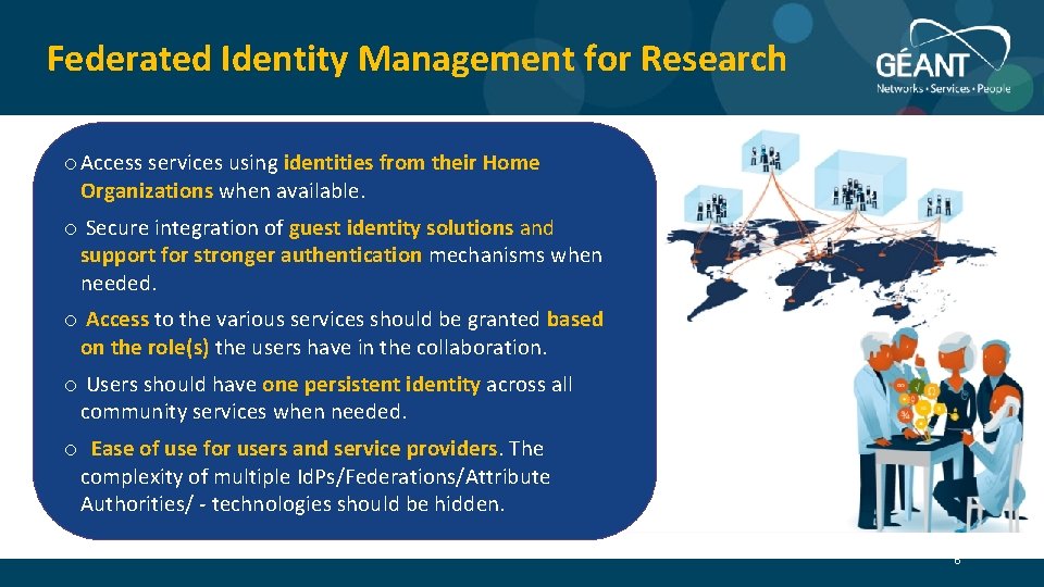 Federated Identity Management for Research o Access services using identities from their Home Organizations