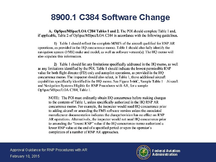 8900. 1 C 384 Software Change Approval Guidance for RNP Procedures with AR February