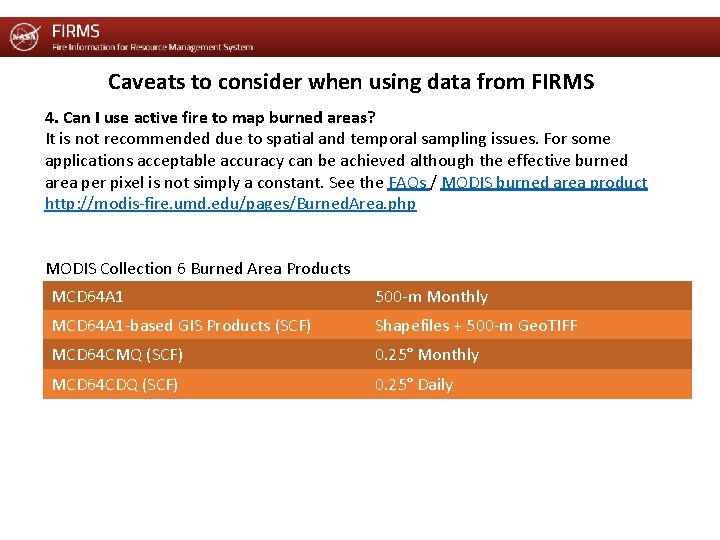 Caveats to consider when using data from FIRMS 4. Can I use active fire