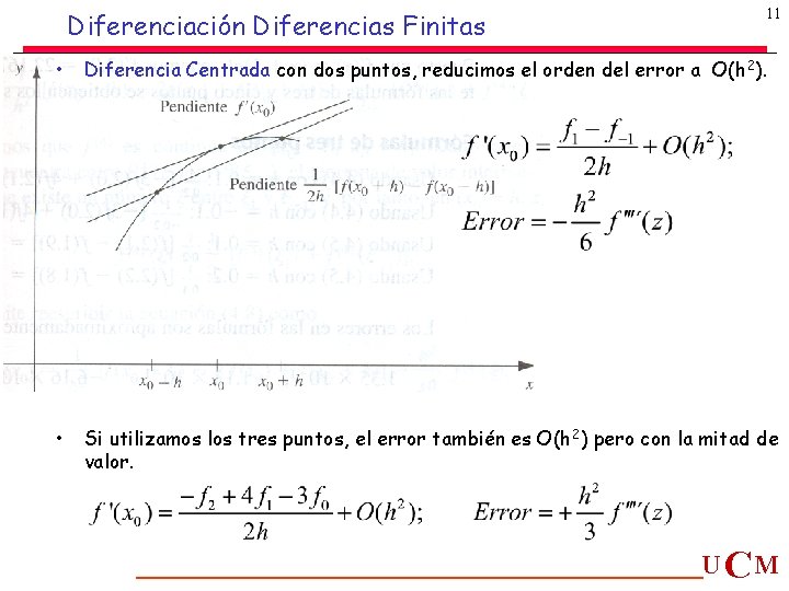 Diferenciación Diferencias Finitas 11 • Diferencia Centrada con dos puntos, reducimos el orden del Diferenciación Diferencias Finitas 11 • Diferencia Centrada con dos puntos, reducimos el orden del