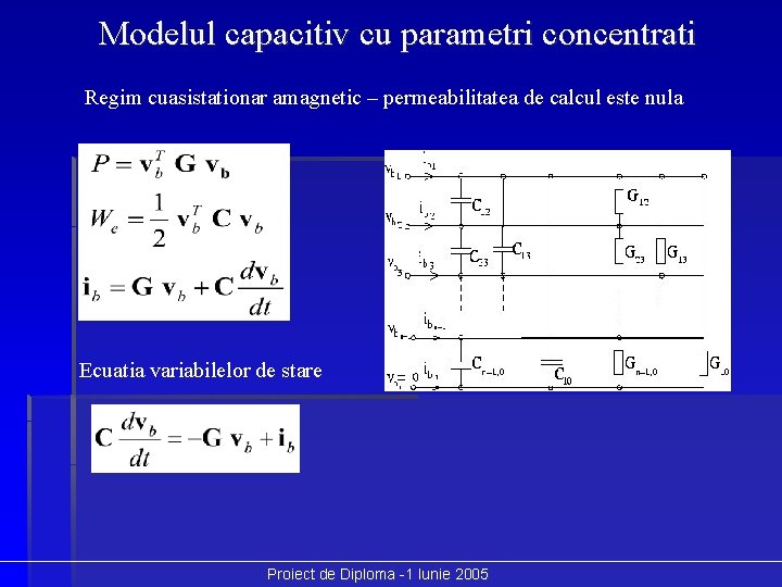 Modelul capacitiv cu parametri concentrati Regim cuasistationar amagnetic – permeabilitatea de calcul este nula
