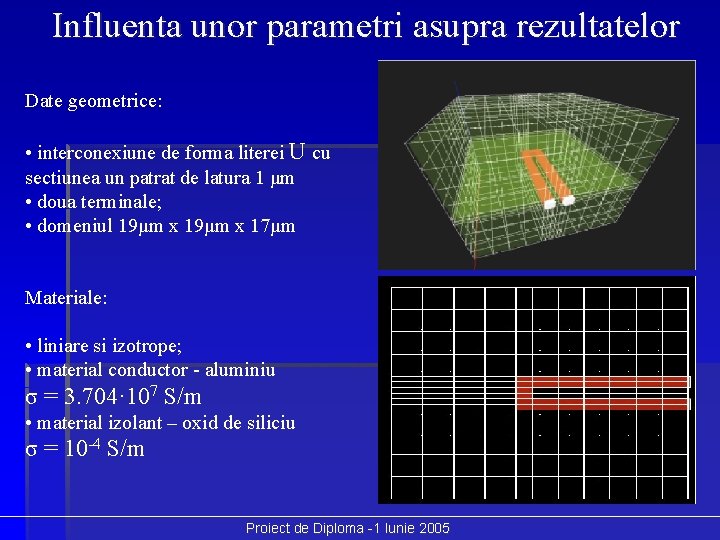 Influenta unor parametri asupra rezultatelor Date geometrice: • interconexiune de forma literei U cu