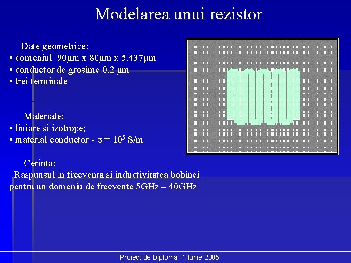 Modelarea unui rezistor Date geometrice: • domeniul 90μm x 80μm x 5. 437μm •