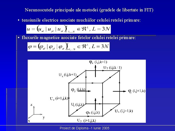 Necunoscutele principale metodei (gradele de libertate in FIT) • tensiunile electrice asociate muchiilor celulei