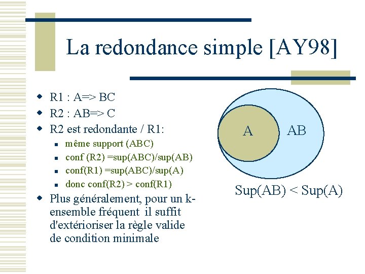 La redondance simple [AY 98] w R 1 : A=> BC w R 2