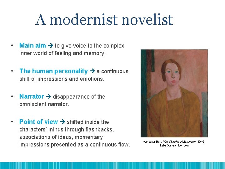 A modernist novelist • Main aim to give voice to the complex inner world