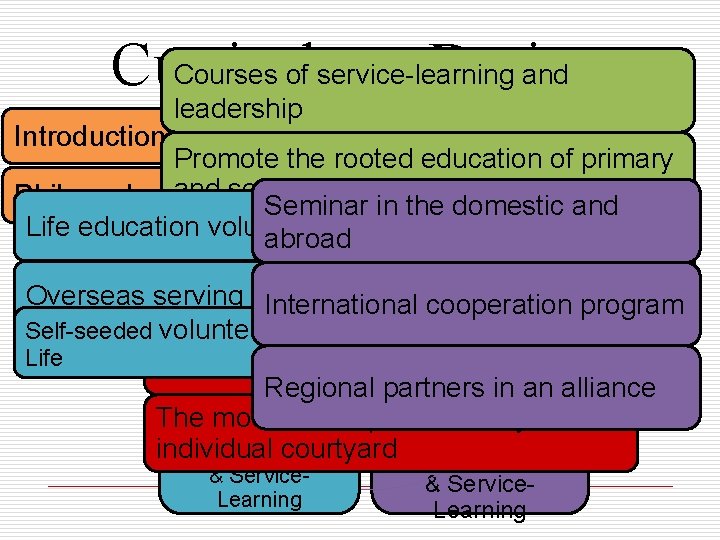 Courses of service-learning and Curriculum Design leadership Professional Introduction to university studies Promote Curriculum