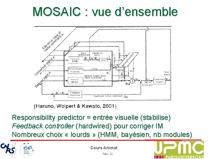 MOSAIC : vue d’ensemble Responsibility predictor = entrée visuelle (stabilise) Feedback controller (hardwired) pour