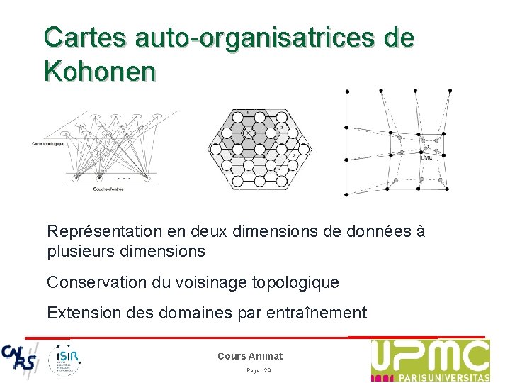 Cartes auto-organisatrices de Kohonen Représentation en deux dimensions de données à plusieurs dimensions Conservation