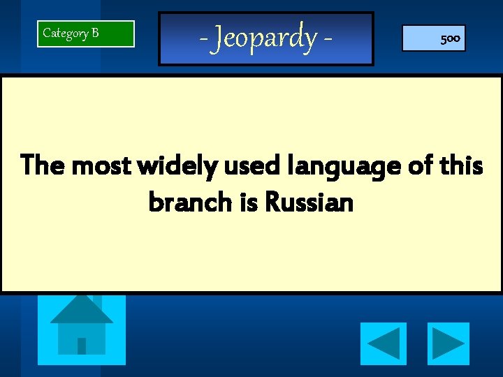 Category B - Jeopardy - 500 The most widely used language of this branch