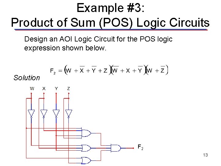 Example #3: Product of Sum (POS) Logic Circuits Design an AOI Logic Circuit for