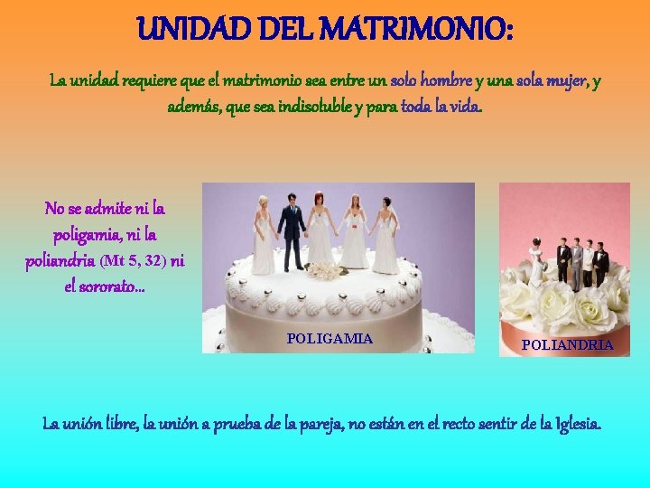 UNIDAD DEL MATRIMONIO: La unidad requiere que el matrimonio sea entre un solo hombre UNIDAD DEL MATRIMONIO: La unidad requiere que el matrimonio sea entre un solo hombre