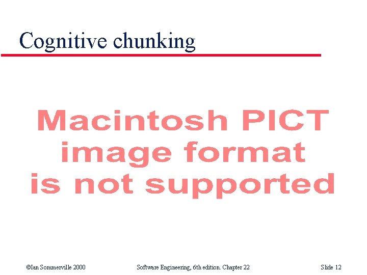 Cognitive chunking ©Ian Sommerville 2000 Software Engineering, 6 th edition. Chapter 22 Slide 12