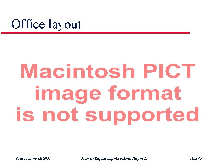 Office layout ©Ian Sommerville 2000 Software Engineering, 6 th edition. Chapter 22 Slide 46