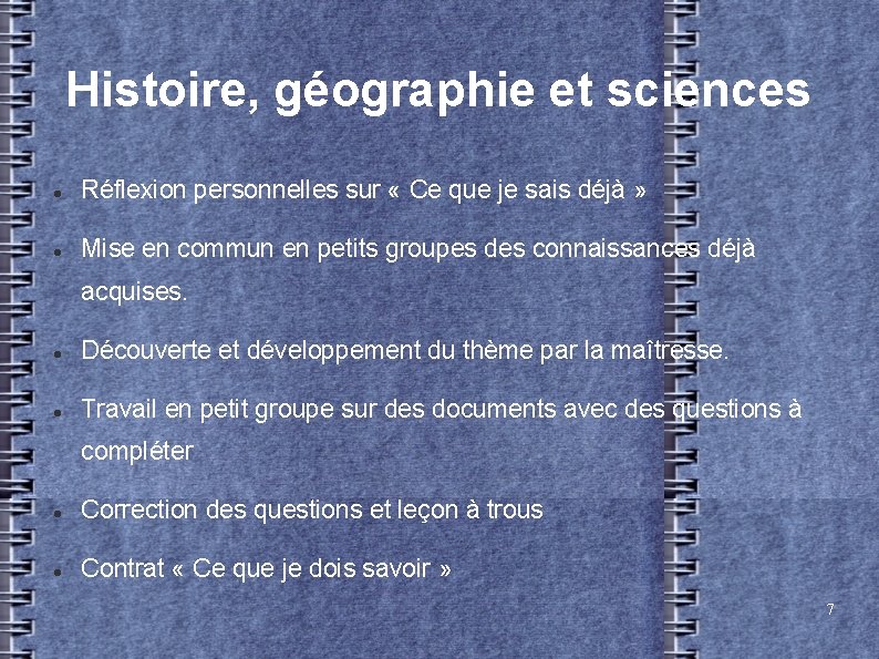 Histoire, géographie et sciences Réflexion personnelles sur « Ce que je sais déjà »