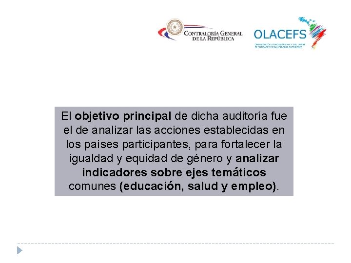 El objetivo principal de dicha auditoría fue el de analizar las acciones establecidas en