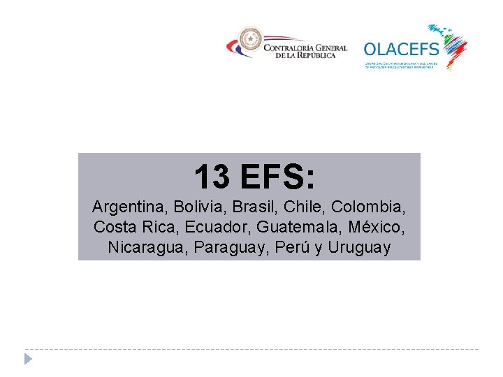  13 EFS: Argentina, Bolivia, Brasil, Chile, Colombia, Costa Rica, Ecuador, Guatemala, México, Nicaragua,