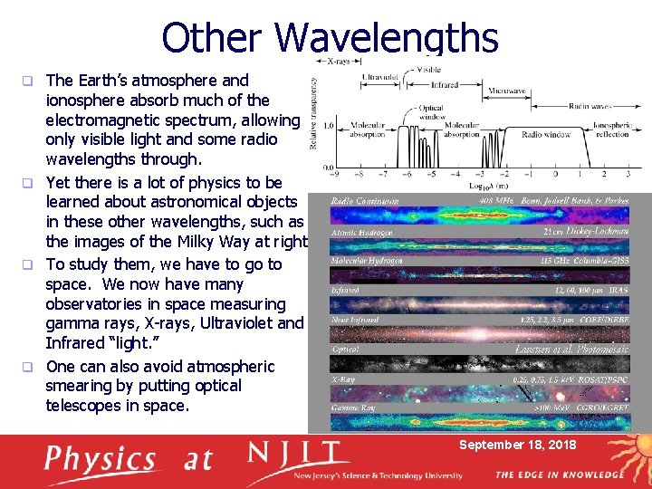 Other Wavelengths The Earth’s atmosphere and ionosphere absorb much of the electromagnetic spectrum, allowing