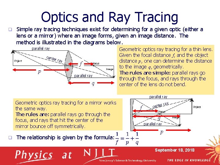 Optics and Ray Tracing q Simple ray tracing techniques exist for determining for a