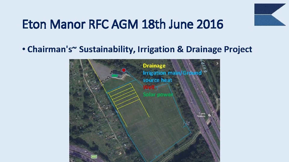 Eton Manor RFC AGM 18 th June 2016 • Chairman's~ Sustainability, Irrigation & Drainage