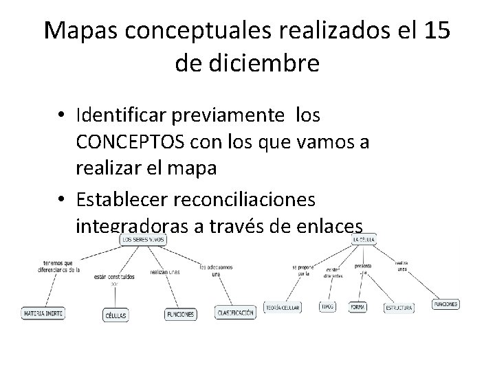 Mapas conceptuales realizados el 15 de diciembre • Identificar previamente los CONCEPTOS con los