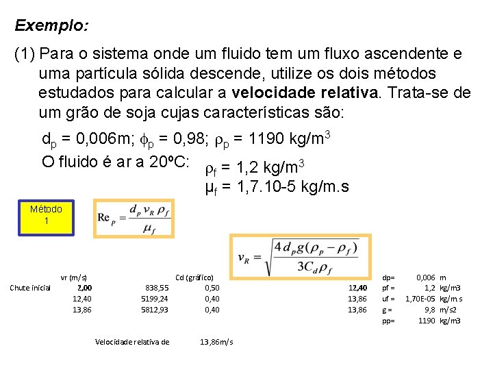 Exemplo: (1) Para o sistema onde um fluido tem um fluxo ascendente e uma