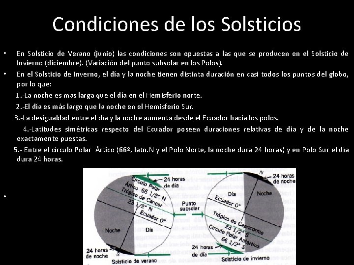 Condiciones de los Solsticios En Solsticio de Verano (junio) las condiciones son opuestas a