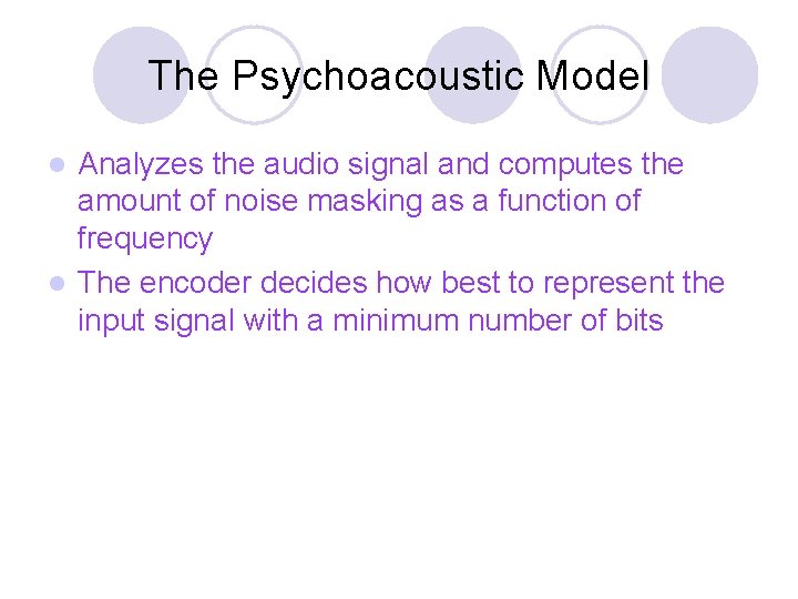 The Psychoacoustic Model Analyzes the audio signal and computes the amount of noise masking
