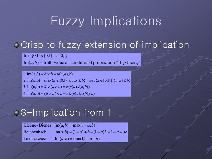 Fuzzy Implications Crisp to fuzzy extension of implication S-Implication from 1 