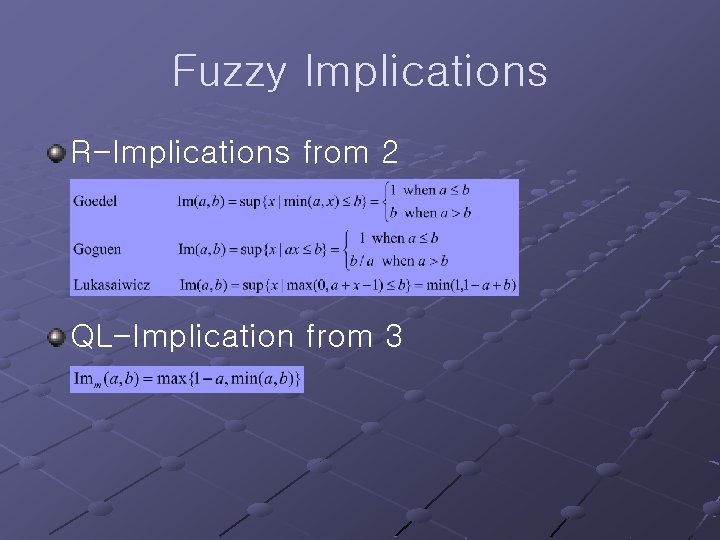 Fuzzy Implications R-Implications from 2 QL-Implication from 3 