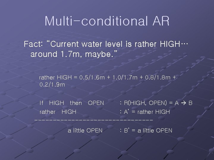 Multi-conditional AR Fact: “Current water level is rather HIGH… around 1. 7 m, maybe.
