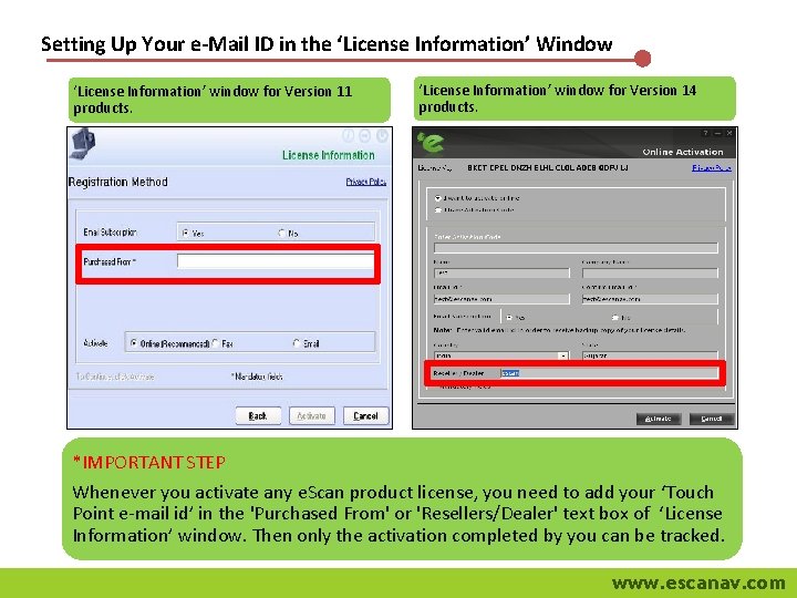 Setting Up Your e-Mail ID in the ‘License Information’ Window ‘License Information’ window for