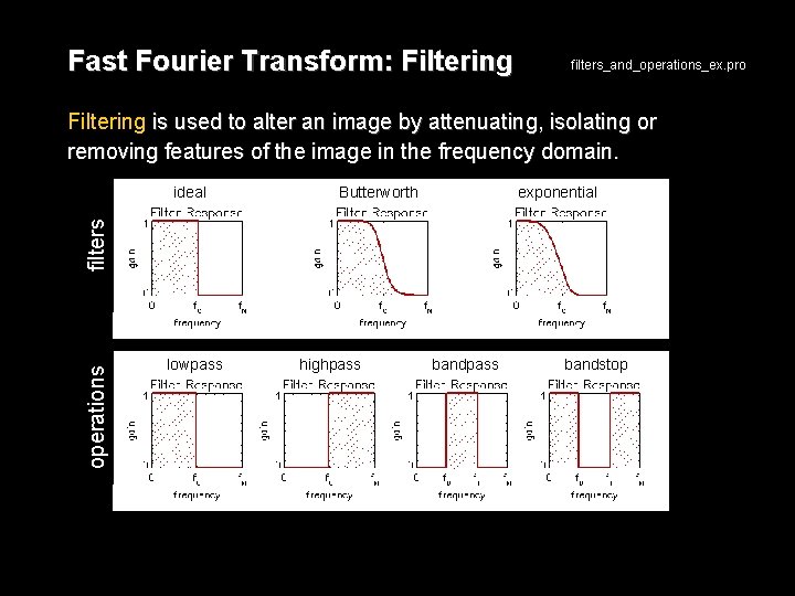 Fast Fourier Transform: Filtering filters_and_operations_ex. pro Filtering is used to alter an image by