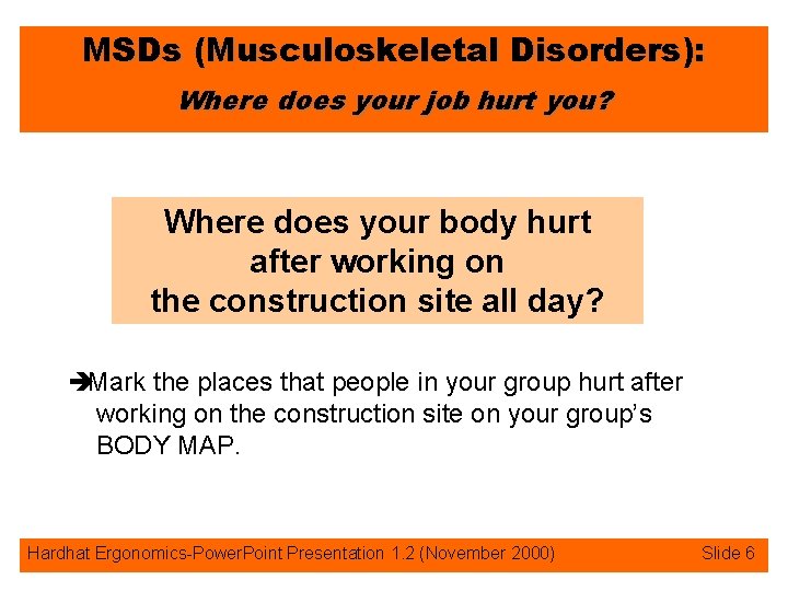 MSDs (Musculoskeletal Disorders): Where does your job hurt you? Where does your body hurt