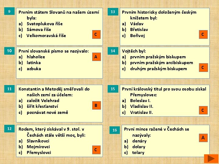 9 10 Prvním státem Slovanů na našem území byla: a) Svatoplukova říše b) Sámova