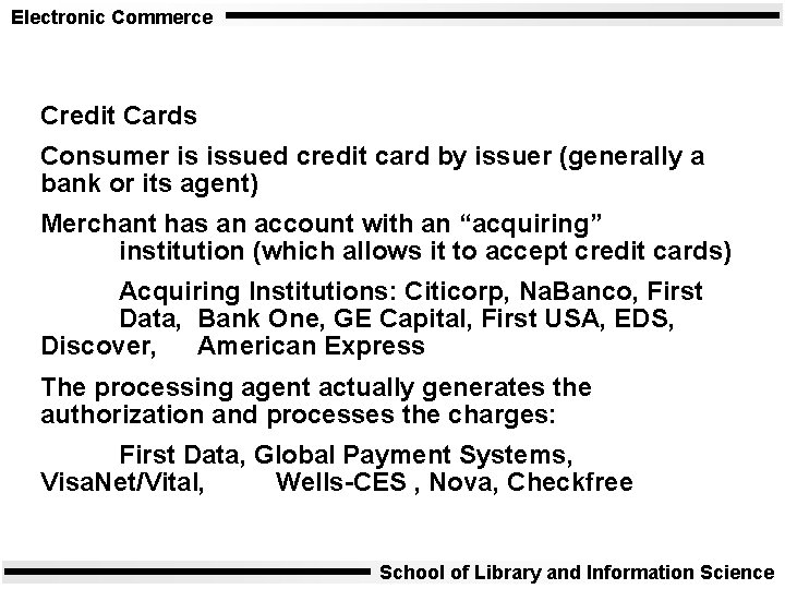 Electronic Commerce Credit Cards Consumer is issued credit card by issuer (generally a bank