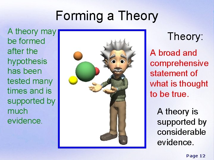 Forming a Theory A theory may be formed after the hypothesis has been tested