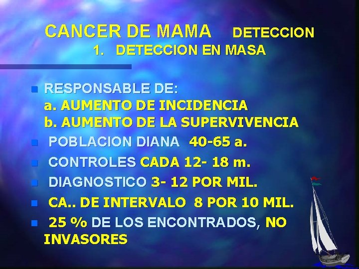 CANCER DE MAMA DETECCION 1. DETECCION EN MASA n n n RESPONSABLE DE: a.