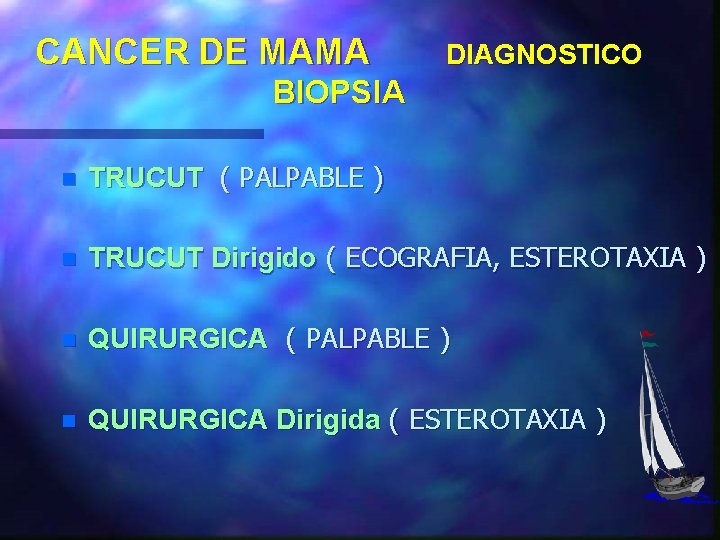 CANCER DE MAMA DIAGNOSTICO BIOPSIA n TRUCUT ( PALPABLE ) n TRUCUT Dirigido (