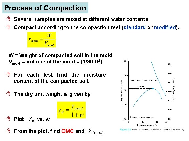 Process of Compaction 8 Several samples are mixed at different water contents 8 Compact