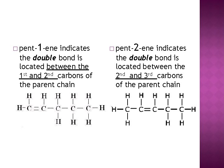 � pent- 1 -ene indicates the double bond is located between the 1 st